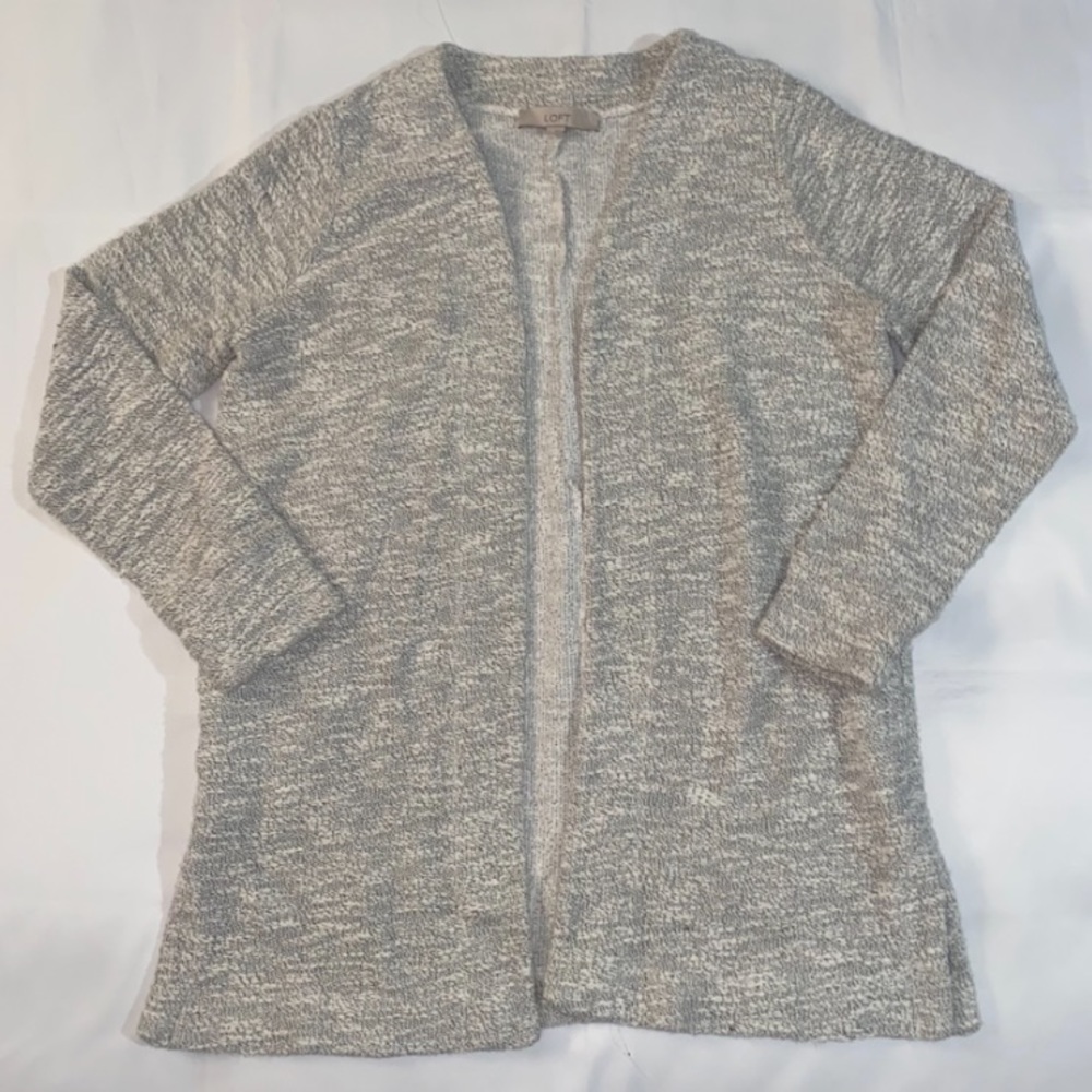 LOFT Long Sleeve Open Front Comfy Gray Side Slits Cardigan Sweater